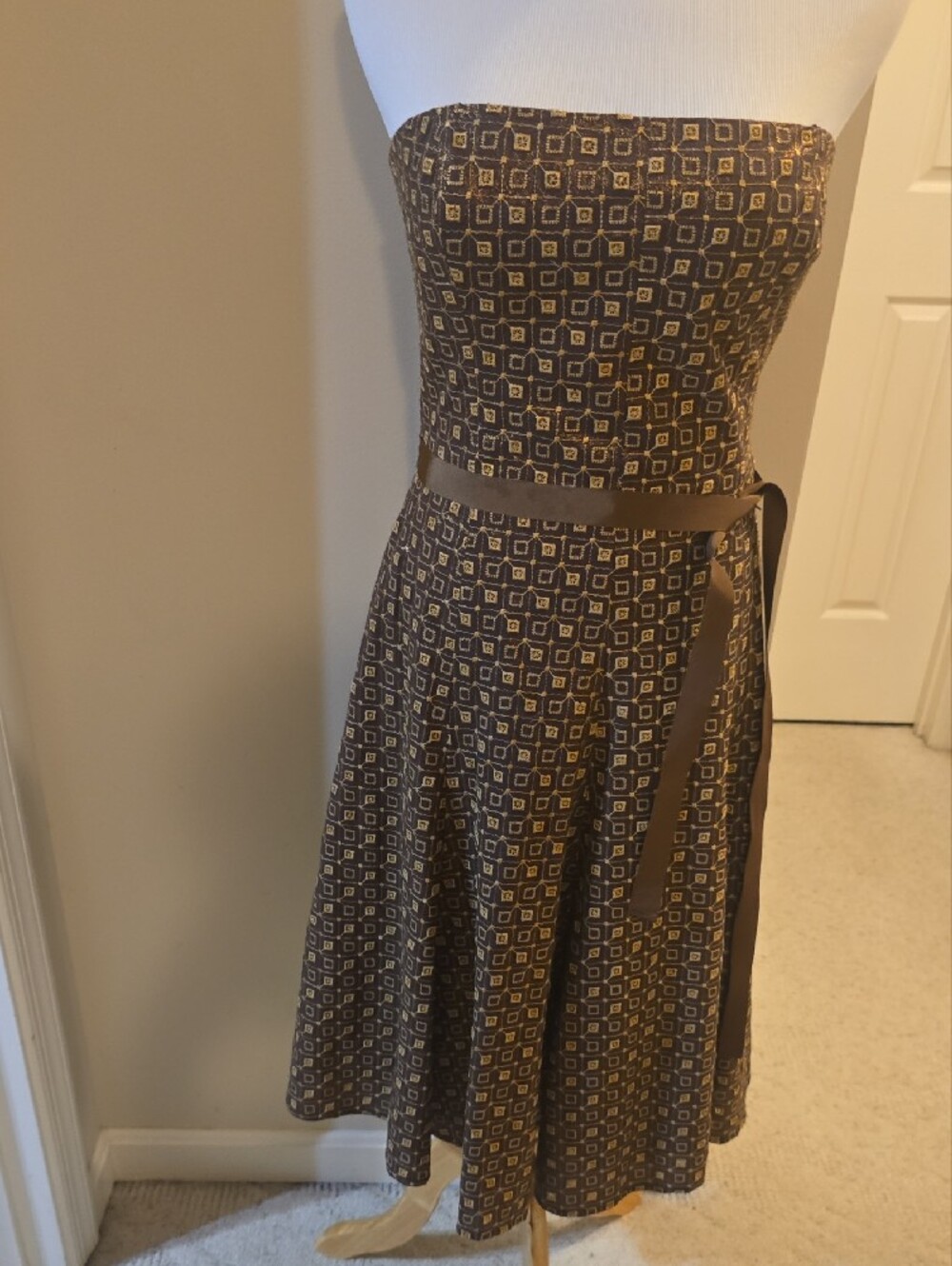 BCBGMaxAzria Chocolate Brown Satin Strap Dress - Picture 4 of 8
